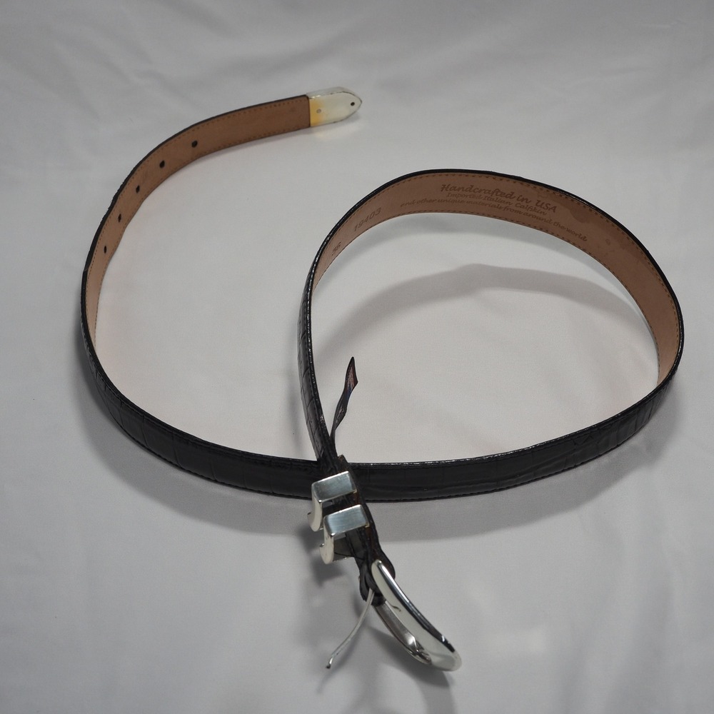 Brighton Belt Mens 36 Black Onyx Italian Calfskin Leather Croc Embossed USA Made